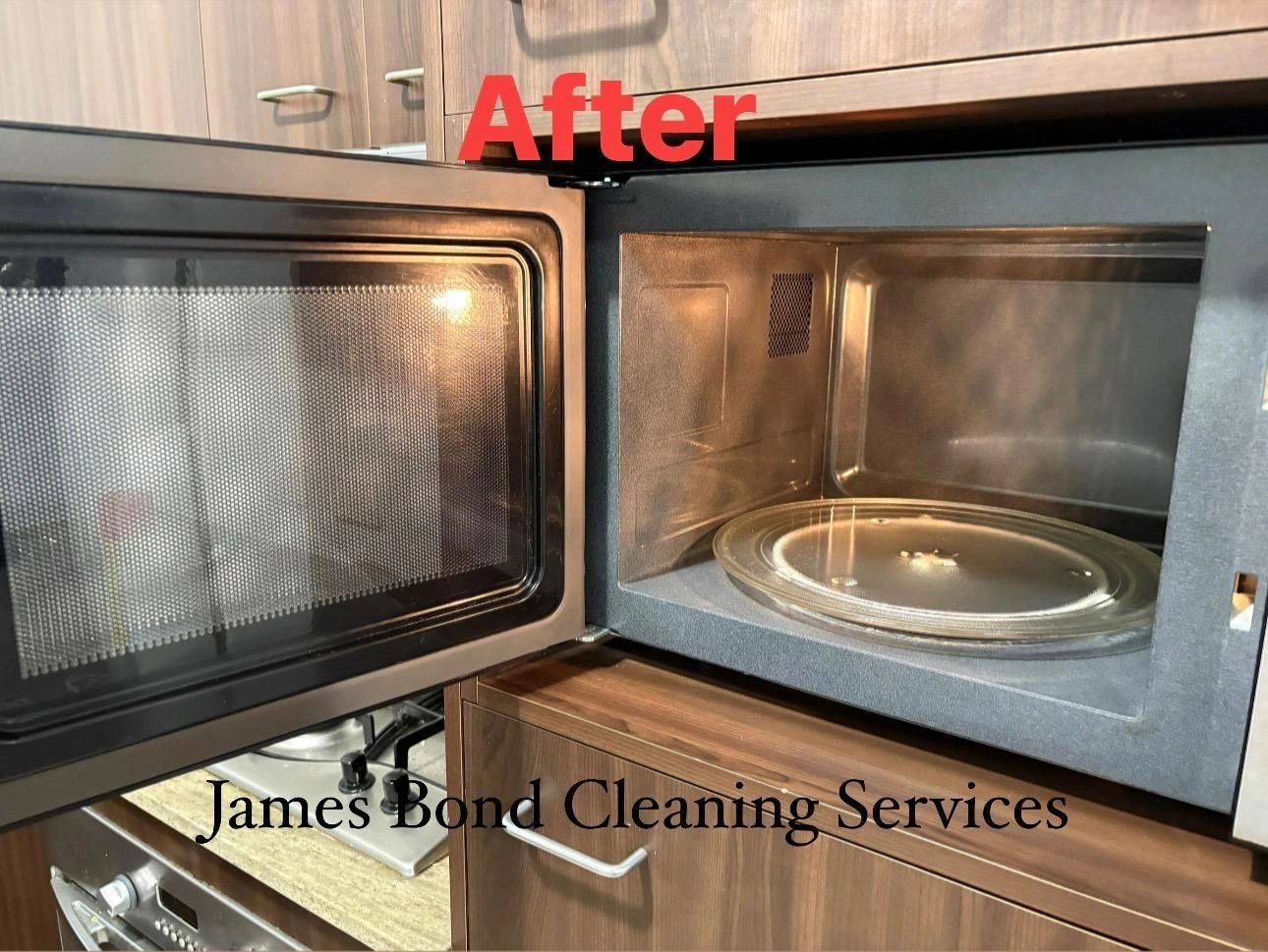 Before and after microwave cleaning by James Bond Cleaning Services
